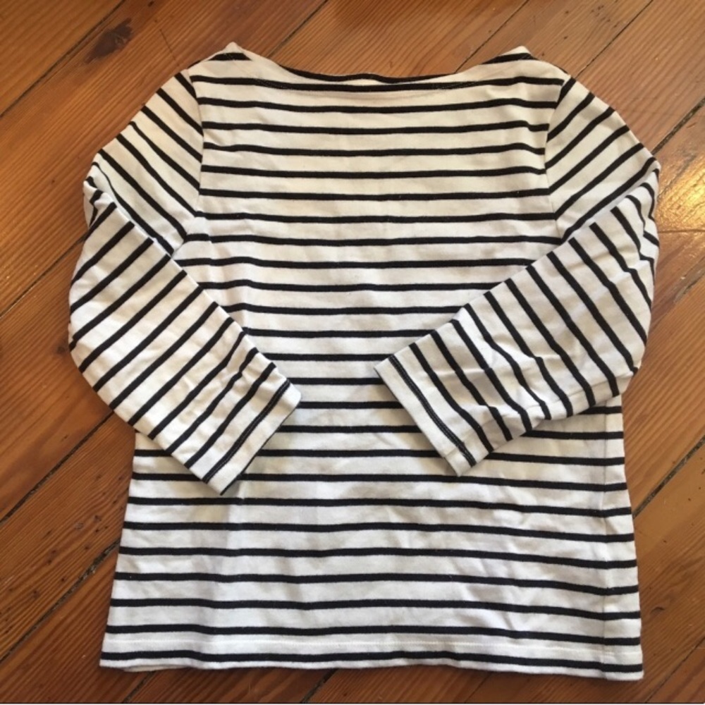 lands end- boatneck 3/4 sleeve navy stripe top
